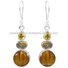 Beautiful Tiger Eye And Multi Gemstone 925 Sterling Silver Earring Jewelry